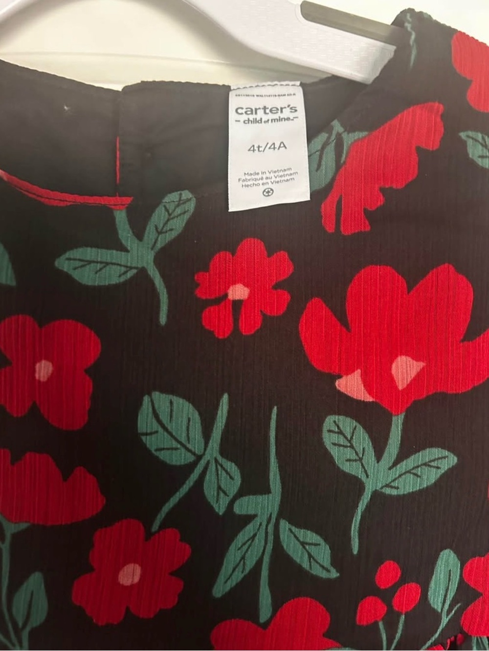 Carter's Black Dress with Red Floral Print and Green Leaves - Picture 2 of 4